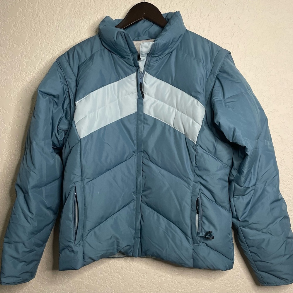 Columbia Blue Quilted Puffer Jacket with High Collar